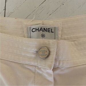 CHANEL Ivory Trousers with Signature CC Button